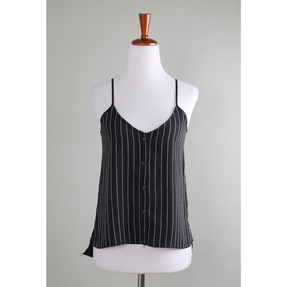 ATM Anthony Thomas Melillo Pinstripe Button Front Cami Tank Top XS Black White